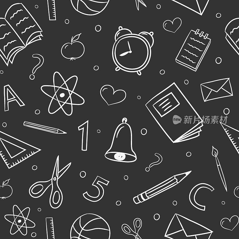 Back to School background. Seamless pattern with funny doodles. Vector